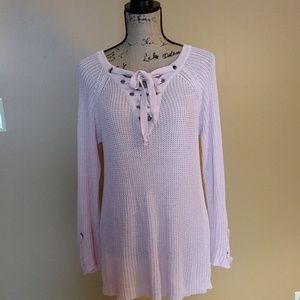 Adorable pink lace up sweater